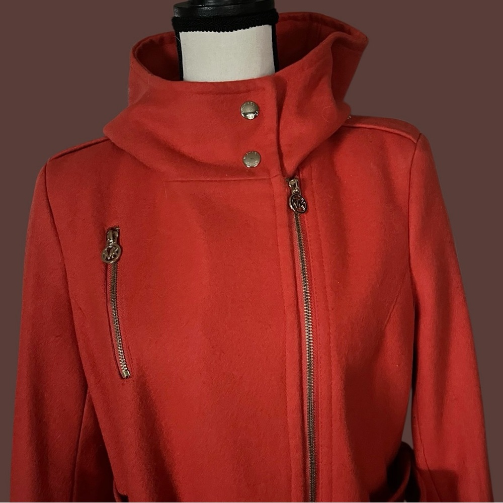 Michael Michael Kors Orange Wool Blend Hooded Belted Coat. SZ.8 - Picture 8 of 11